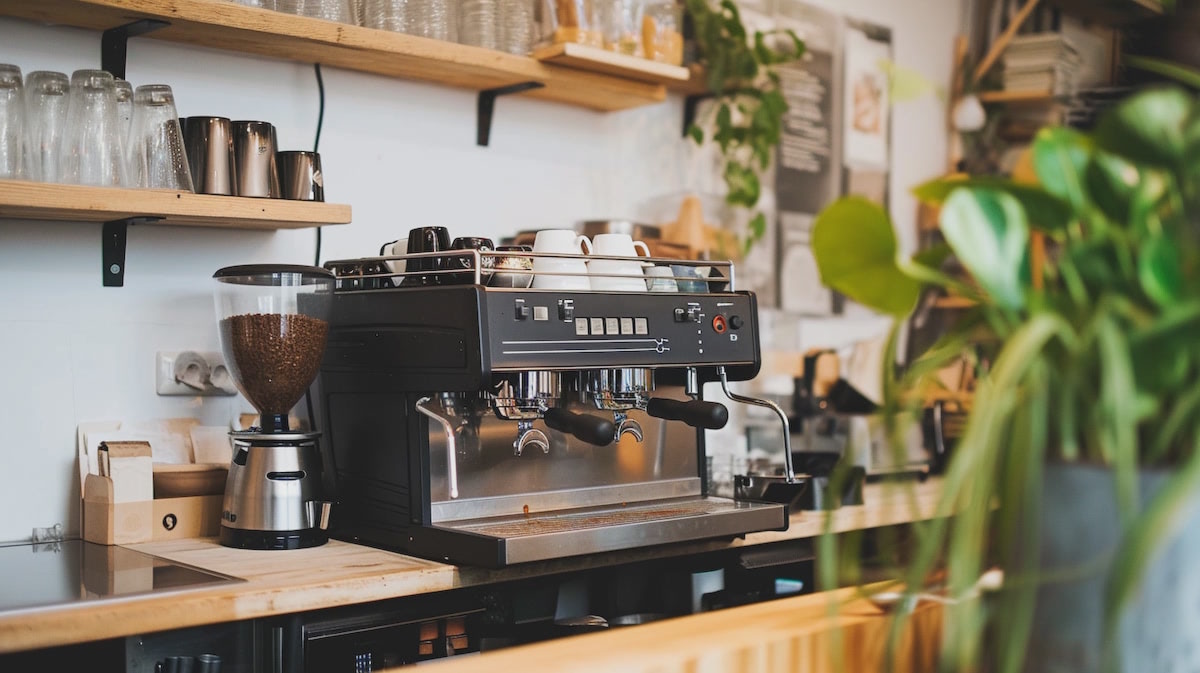 Кофемашина на кафе барной стойке.