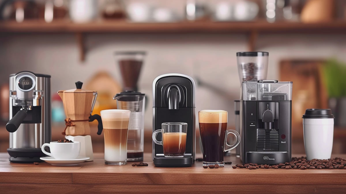 Разнообразие кофемашин и напитков.