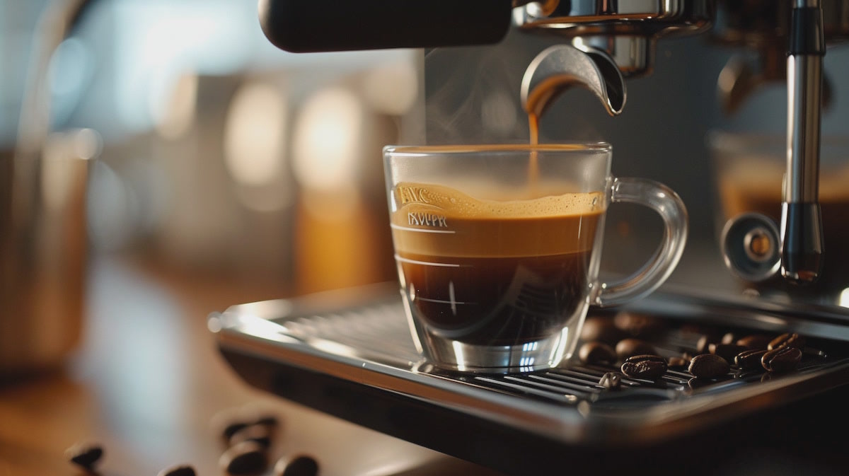 Эспрессо кофемашины и зерна кофе.