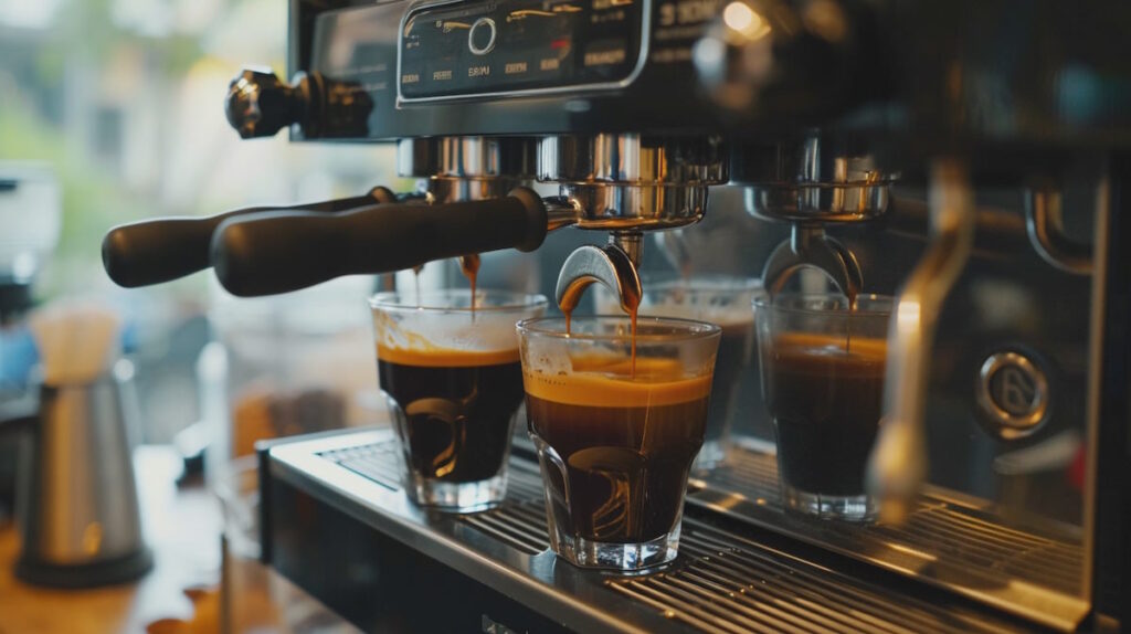 Приготовление эспрессо в кофемашине.