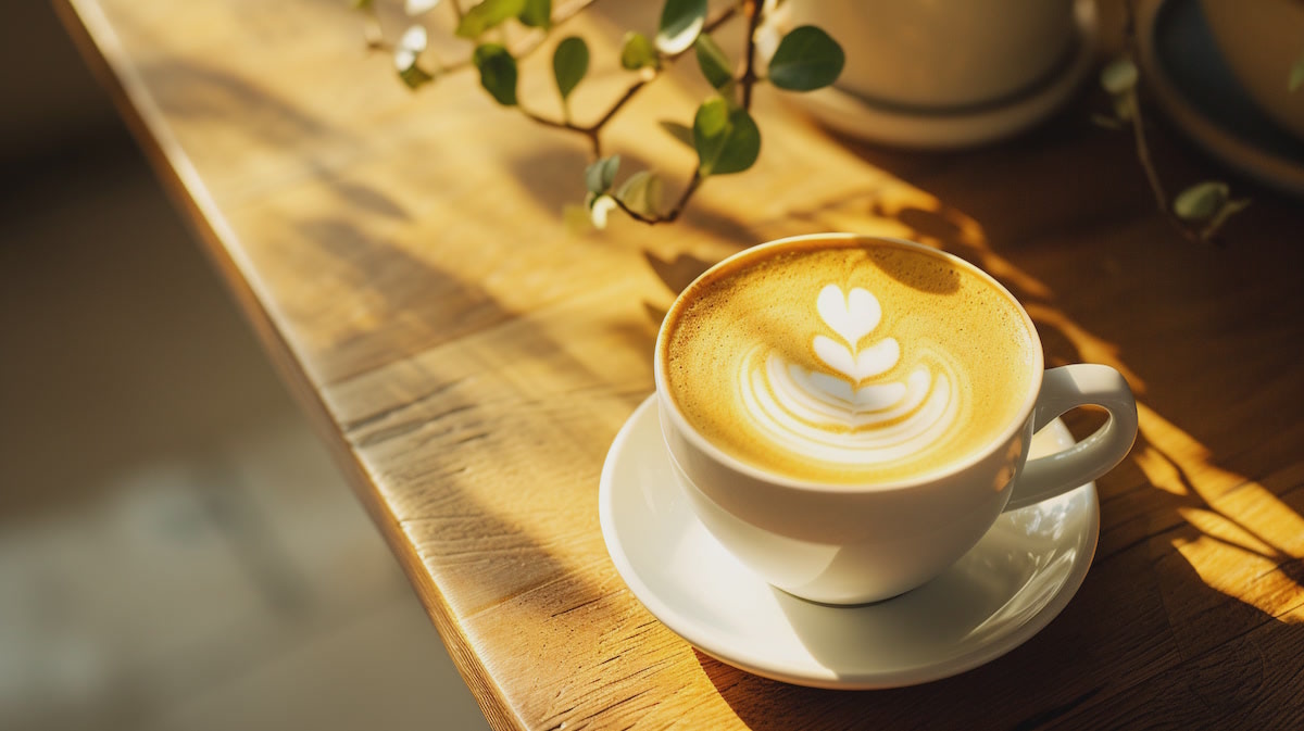 Капучино с арт-рисунком на столе.