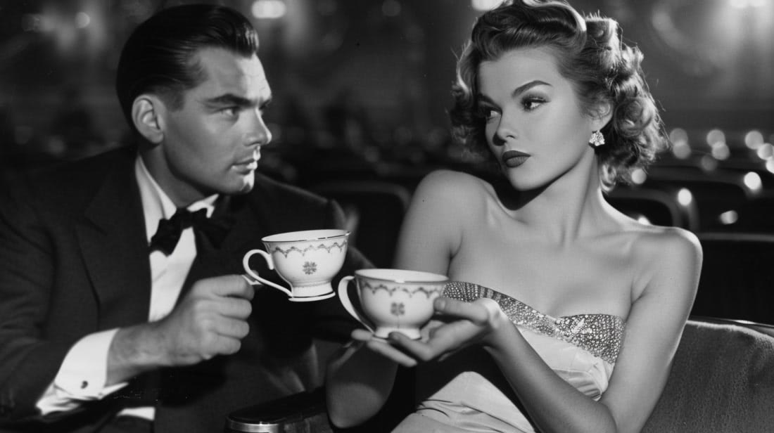 Пара пьет чай в ресторане.