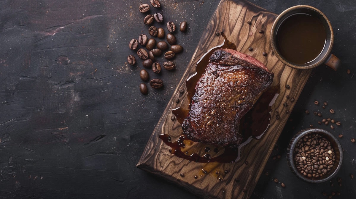 Стейк с кофе и кофейными зернами