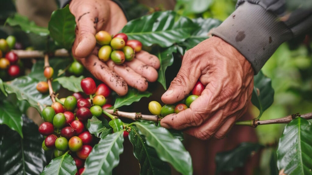 Сбор урожая кофейных ягод вручную