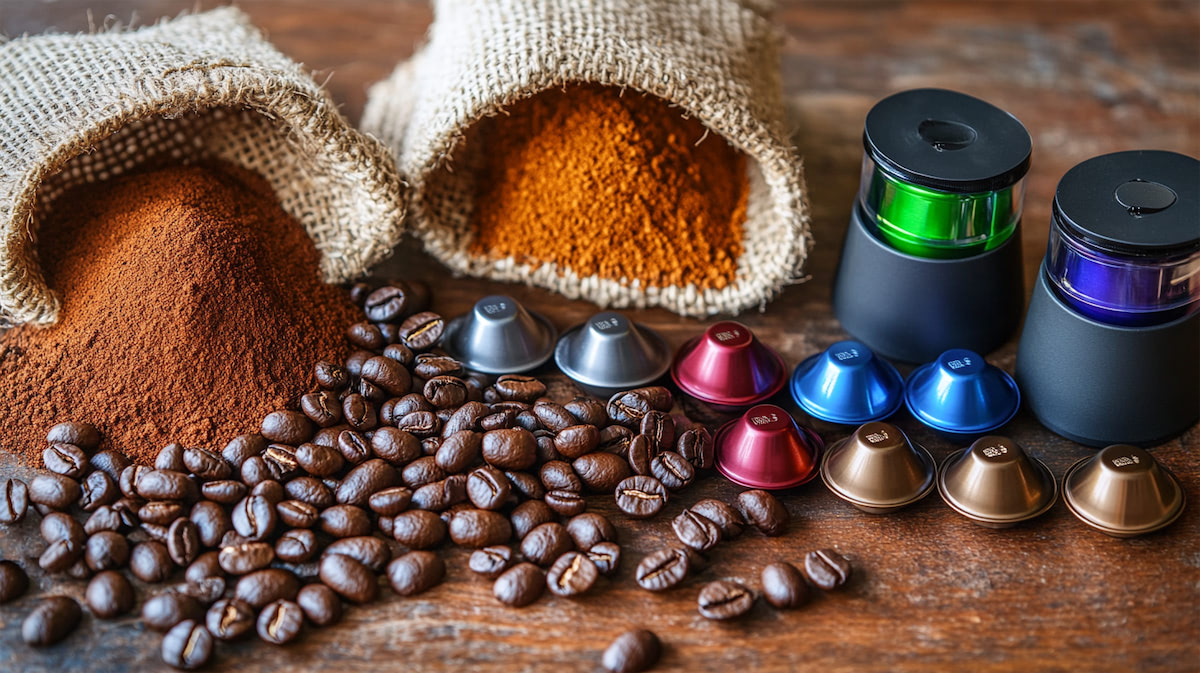 Кофейные зерна и капсулы с молотым кофе