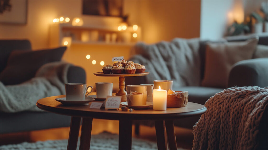 Уютное кафе с тортами и свечами