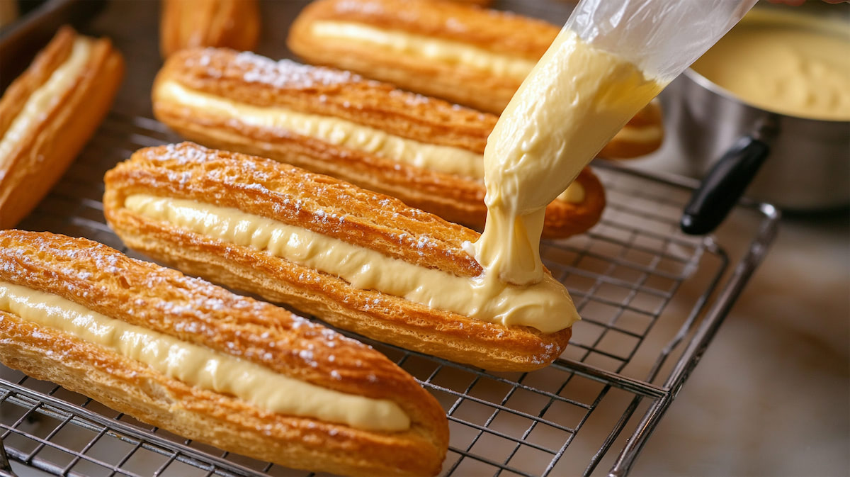 Эклеры с кремом на решетке