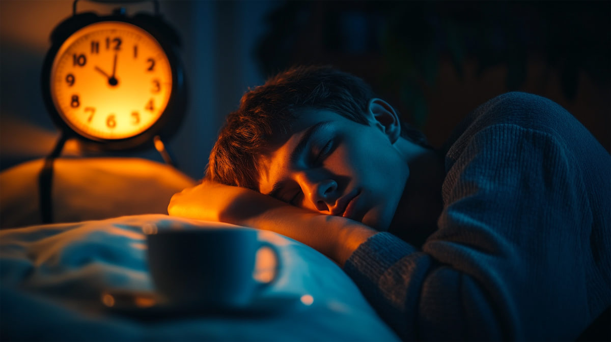 Спящий человек рядом с будильником