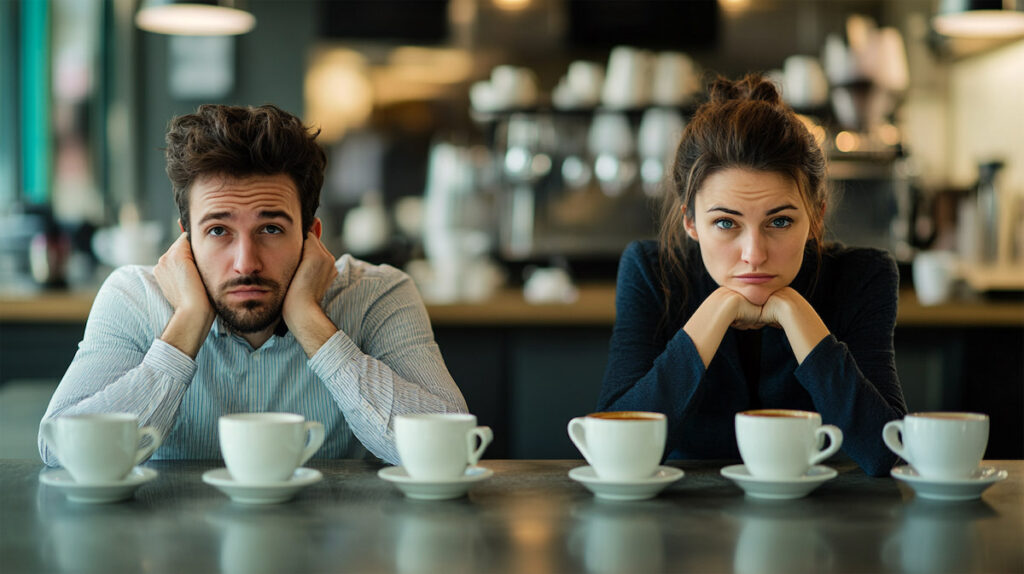 Мужчина и женщина в кафе с кофе