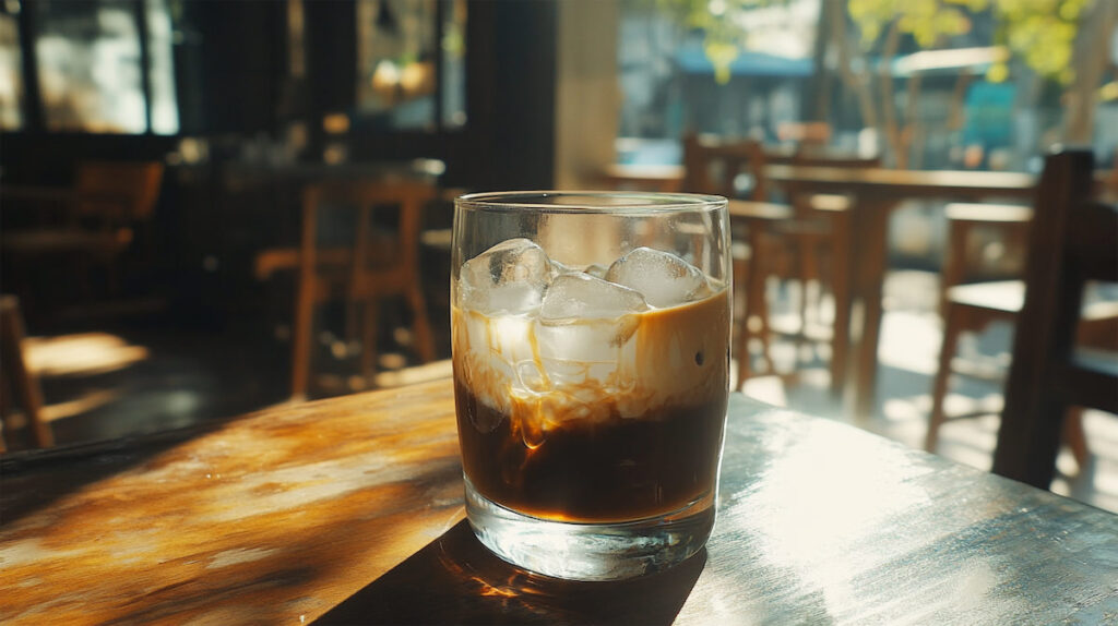 Кофе с молоком и льдом в кафе