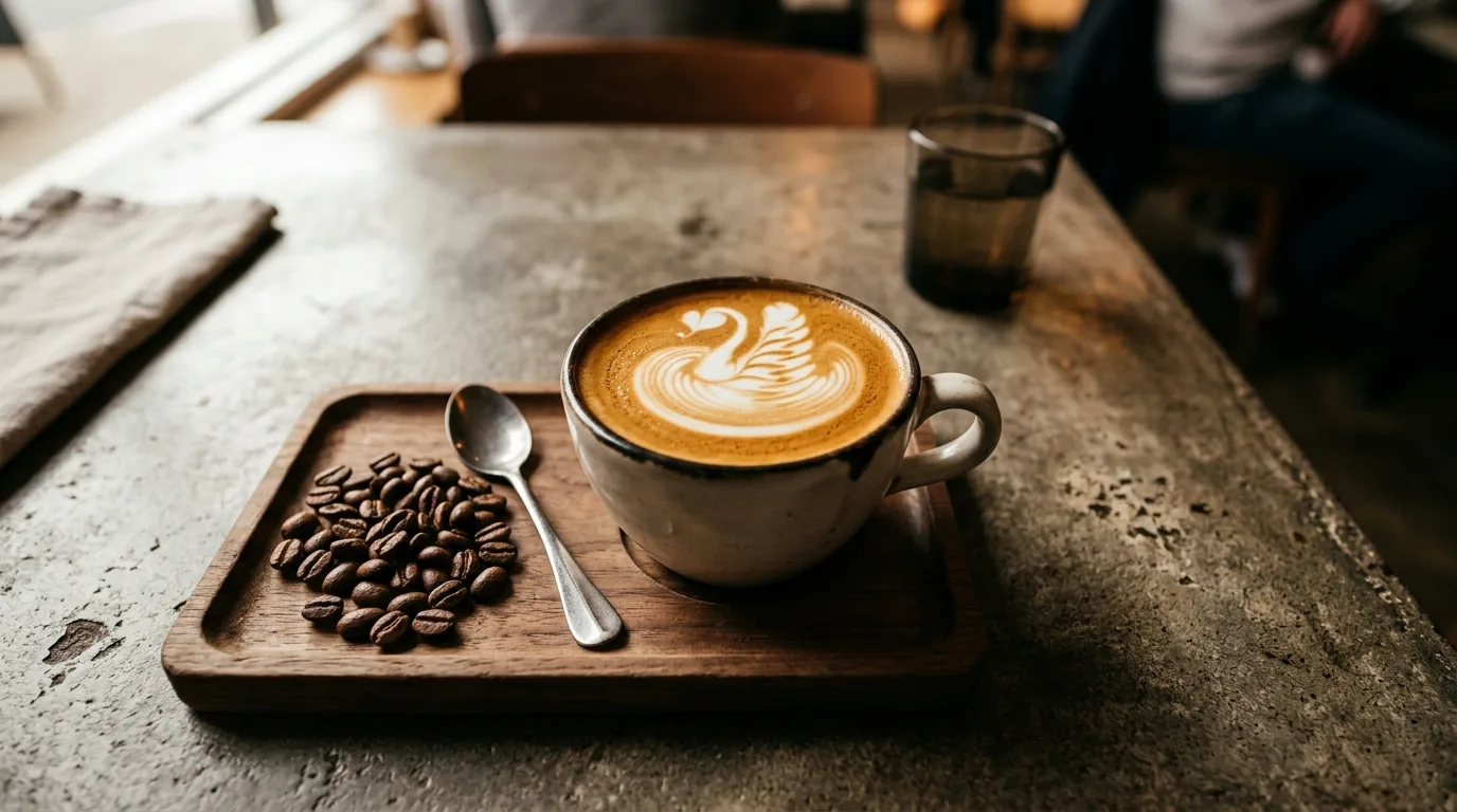 Латте-арт на флэт уайт в московской кофейне