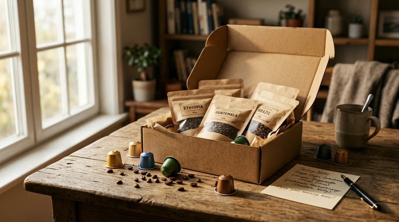 Кофе по подписке в Москве — коробка с зерном и капсулами