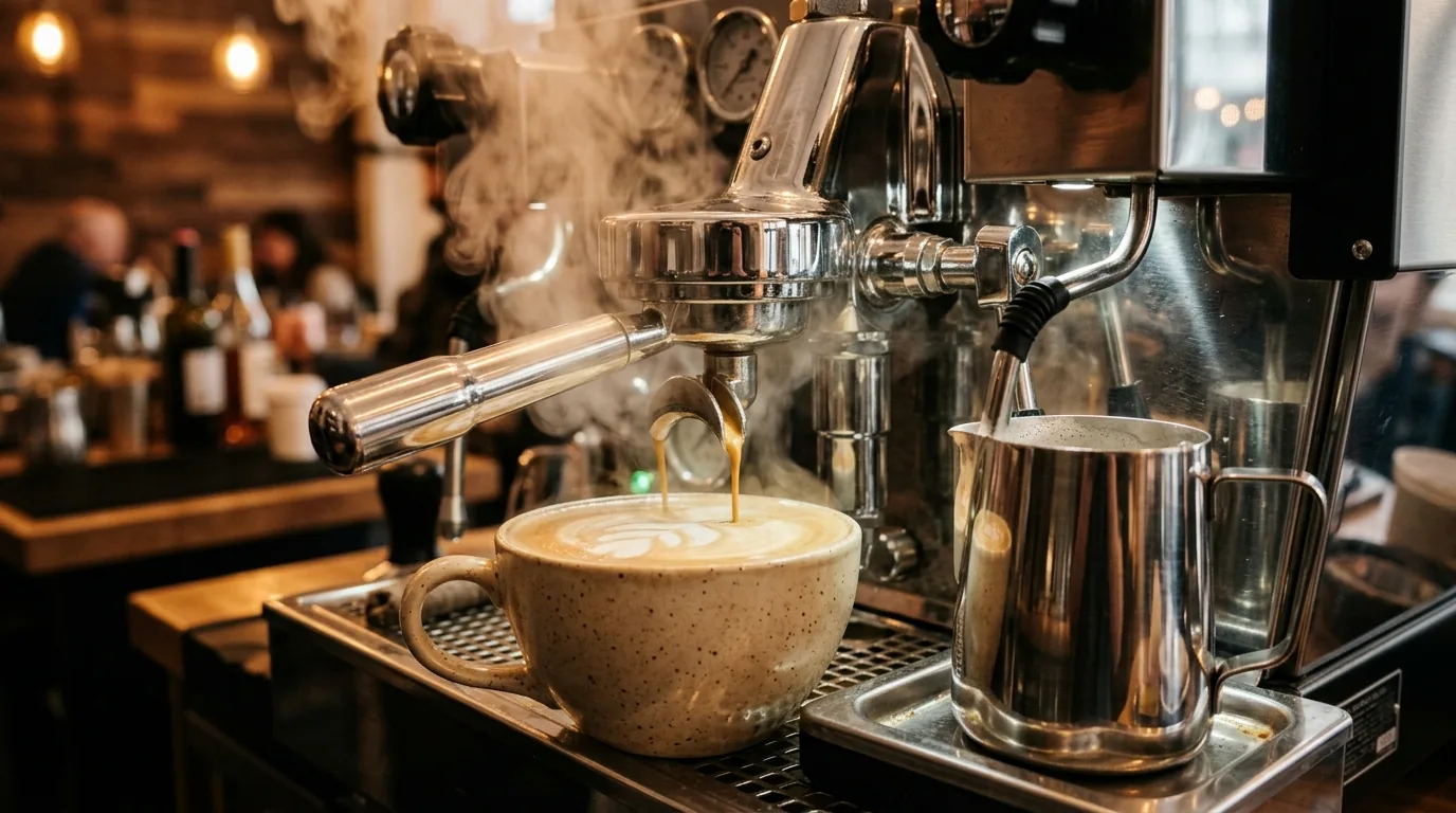 Кофемашина готовит капучино в офисе
