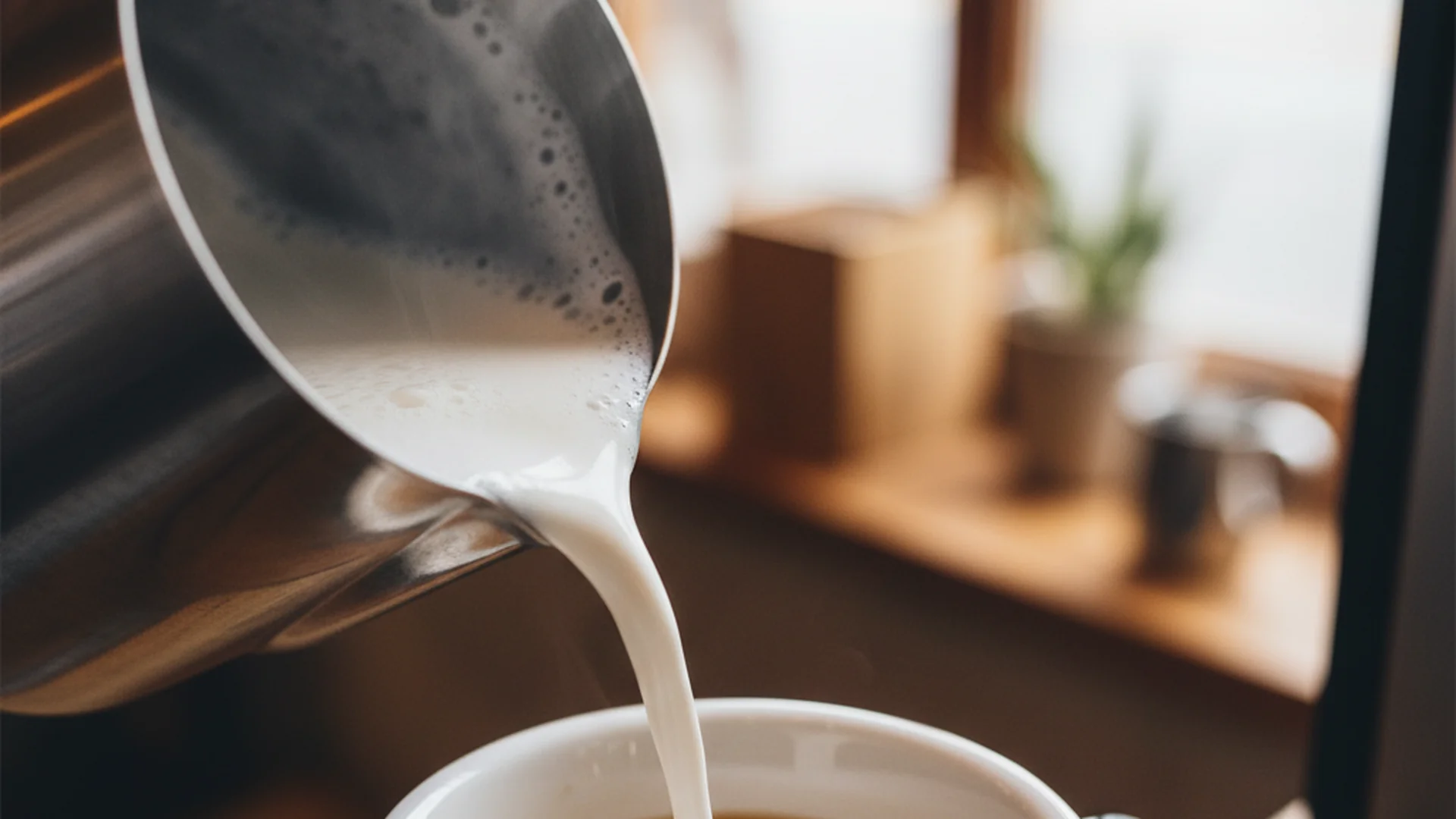Взбитое овсяное barista-молоко наливают в эспрессо — идеальная пена для латте